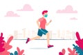 Vector illustration of a runner wearing a face mask because of the coronavirus and the new normality