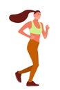 Vector illustration with running cute girl in flat tyle. Woman doing training.