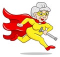 Running senior super heroine with cape Royalty Free Stock Photo