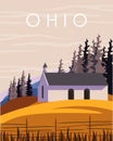 Rural church Ohio USA travel poster Royalty Free Stock Photo