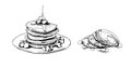 041_Russian blini, hand drawn sketch. For Shrovetide Maslenitsa card