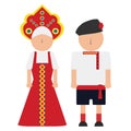 Vector illustration of a russian man and woman in the national costumes