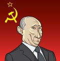 Vector illustration of Russian president Putin on Soviet flag