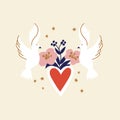 Vector illustration sacred heart with doves and flowers. Traditional mexican symbol. Royalty Free Stock Photo