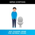 Vector illustration of a sad character standing near the toilet. A person cannot go to the toilet for a long time. Problems with