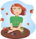 Vector illustration of a sad girl smoking Royalty Free Stock Photo