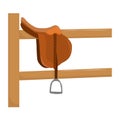 vector illustration of a saddle for horses on a wooden fence. Royalty Free Stock Photo