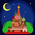Vector illustration of Sain Basil's Cathedral at Night. Royalty Free Stock Photo