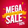 Vector illustration sale banner template design. Mega sale special offer, limited time only. Royalty Free Stock Photo