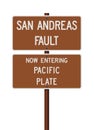 San Andreas Fault and Pacific Plate road signs Royalty Free Stock Photo