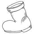 Vector illustration of Santa Claus boots. Hand drawing of rubber boot.