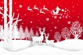 Vector illustration of Santa Claus is coming to town and deer in forest with snow in the winter season and Christmas. Design pap Royalty Free Stock Photo