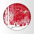 Vector illustration of Santa Claus is coming to town and deer in forest with snow in the winter season and Christmas. Design paper