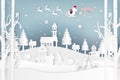 Vector illustration of Santa Claus is coming to town and deer in forest with snow in the winter season and Christmas. Design pap Royalty Free Stock Photo