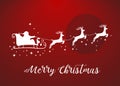 Vector Illustration of Santa Claus Driving in a Sledge. Santa Claus with deers icon with lettering Merry CHristmas for Royalty Free Stock Photo