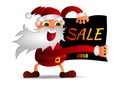 Vector illustration of Santa Claus holding a poster with an inscription discount.