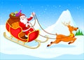 Santa Claus rides reindeer sleigh on Christmas Royalty Free Stock Photo