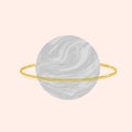 Vector illustration with Saturn with marble stone texture. Trendy Cosmic minimalistic landscape scene with ebru textured planet.