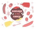 Vector illustration of sausage and sauce