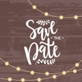 Vector illustration of save the date text with lanterns garland