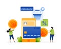 Vector illustration of savings budget and mobile e commerce cashback programs. Smart shopping with mobile cashback and discounts