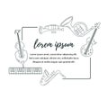 Vector illustration with saxophone, piano, violin, french horn, drum, guitar, trumpet. Royalty Free Stock Photo