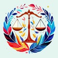 Vector illustration with scales of justice. Law and justice concept. Colorful background. AI generated Royalty Free Stock Photo