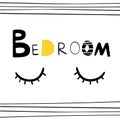 Vector illustration in Scandinavian style. Illustration for the bedroom. The inscription in the Scandinavian style. Striped backgr