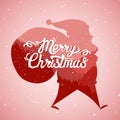 Scene with silhouette of Santa Claus and hand lettering of Merry Christmas. Royalty Free Stock Photo