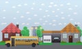 Vector illustration of school bus going in the street Royalty Free Stock Photo