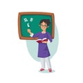 Vector illustration of school teacher with green chalkboard holding a book Royalty Free Stock Photo