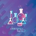 Vector illustration. Science lab concept with flat flasks. Royalty Free Stock Photo