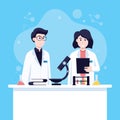 Vector illustration of scientists men and woman working at science lab