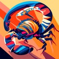 vector illustration of a scorpion on a background of colored stripes. Generative AI Royalty Free Stock Photo