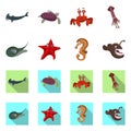 Vector design of sea and animal sign. Set of sea and marine vector icon for stock. Royalty Free Stock Photo