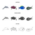 Vector illustration of sea and animal sign. Collection of sea and marine stock vector illustration. Royalty Free Stock Photo