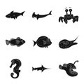 Vector design of sea and animal icon. Collection of sea and marine stock vector illustration. Royalty Free Stock Photo