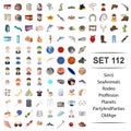 Vector illustration of sea, animals, rodeo, profession, planet, party parties old ade icon set.