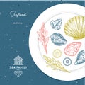 Sea food plate illustration. Sea restaurant design template. Vector illustration Royalty Free Stock Photo