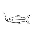 Vector illustration of Sea life. Set with doodle funny sea animals. Coloring page for kids Royalty Free Stock Photo