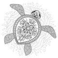 Vector illustration of sea turtle for Coloring book pages Royalty Free Stock Photo
