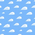 Vector illustration. Seamless vector background of cartoon clouds on blue sky Royalty Free Stock Photo