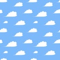 Vector illustration. Seamless vector background of cartoon clouds on blue sky Royalty Free Stock Photo