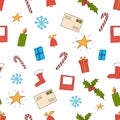 Vector illustration of seamless Christmas pattern on white Royalty Free Stock Photo