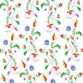 Vector illustration of seamless fantasy flowers pattern on light background.