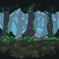 Seamless game background. Magic dark forest landscape for game design.