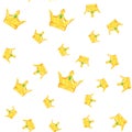 Seamless golden crown pattern with gems white background