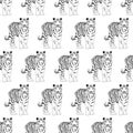 Seamless pattern of an adult Bengal tiger in black and white, on a white background Royalty Free Stock Photo