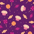 A vector illustration seamless pattern background of halloween candies Royalty Free Stock Photo