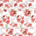 Illustration of seamless pattern with branch pink rhododendron. Hand drawn flowers for textile and background. Engraved Royalty Free Stock Photo